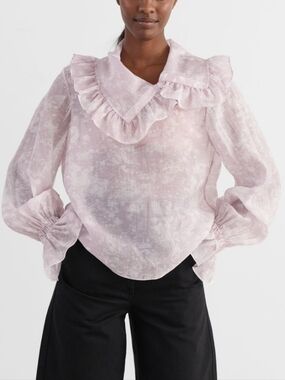 & Other Stories Sheer Ruffled Blouse Size 38 Women’s Small Pink Romantic